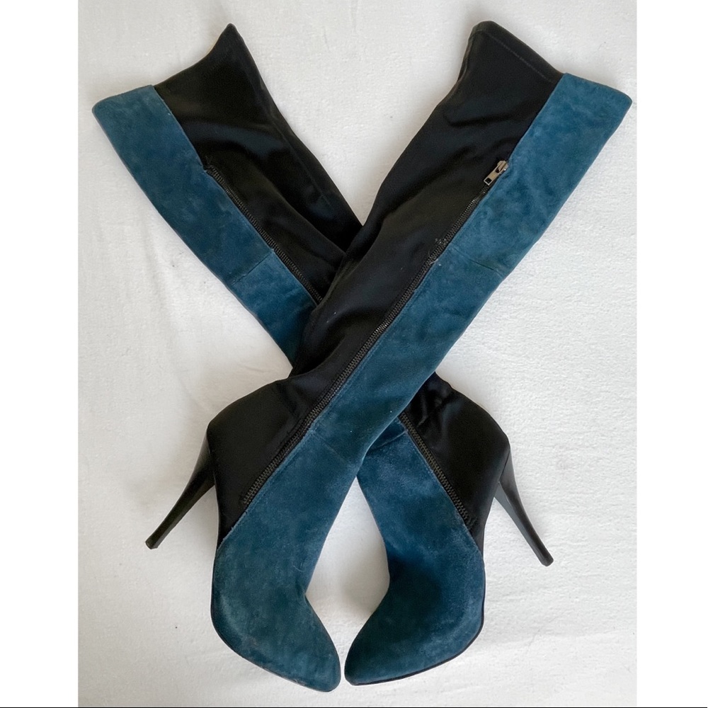 Black & Navy Blue Faux Suede Over the Knee Boots